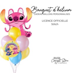 Bouquet de ballons personnalisé thème Stitch & Angel – Ballons biodégradables & aluminium