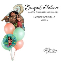 Bouquet de ballons personnalisé thème Vaiana – Ballons mint & corail biodégradables & aluminium