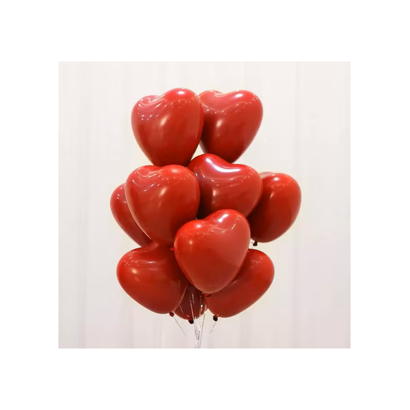 Bouquet Hélium Saint-Valentin – 10 Ballons Cœur Rouge Latex Biodégradable