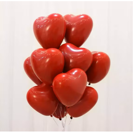 Bouquet Hélium Saint-Valentin – 10 Ballons Cœur Rouge Latex Biodégradable